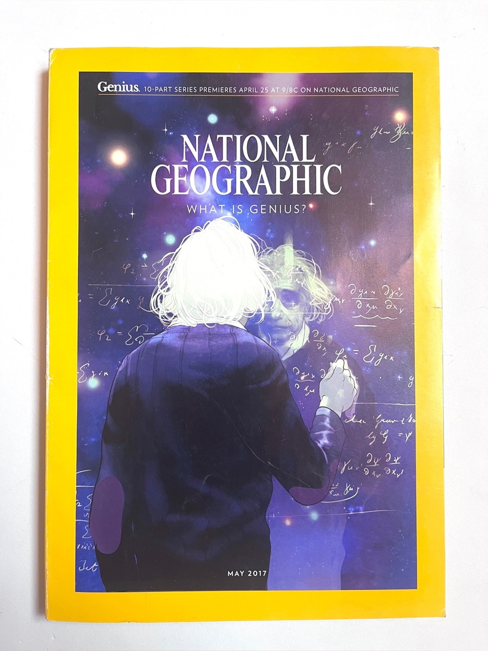 National Geographic Yellow Border Magazine Cover with Purple/Blue Illustration